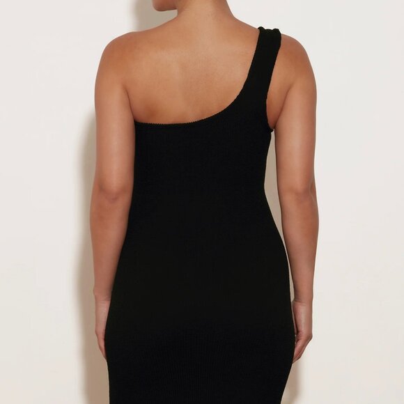 Hunza G NANCY DRESS Flattering One-Shoulder Mini Dress - Black One Size (2-12) - Picture 6 of 10